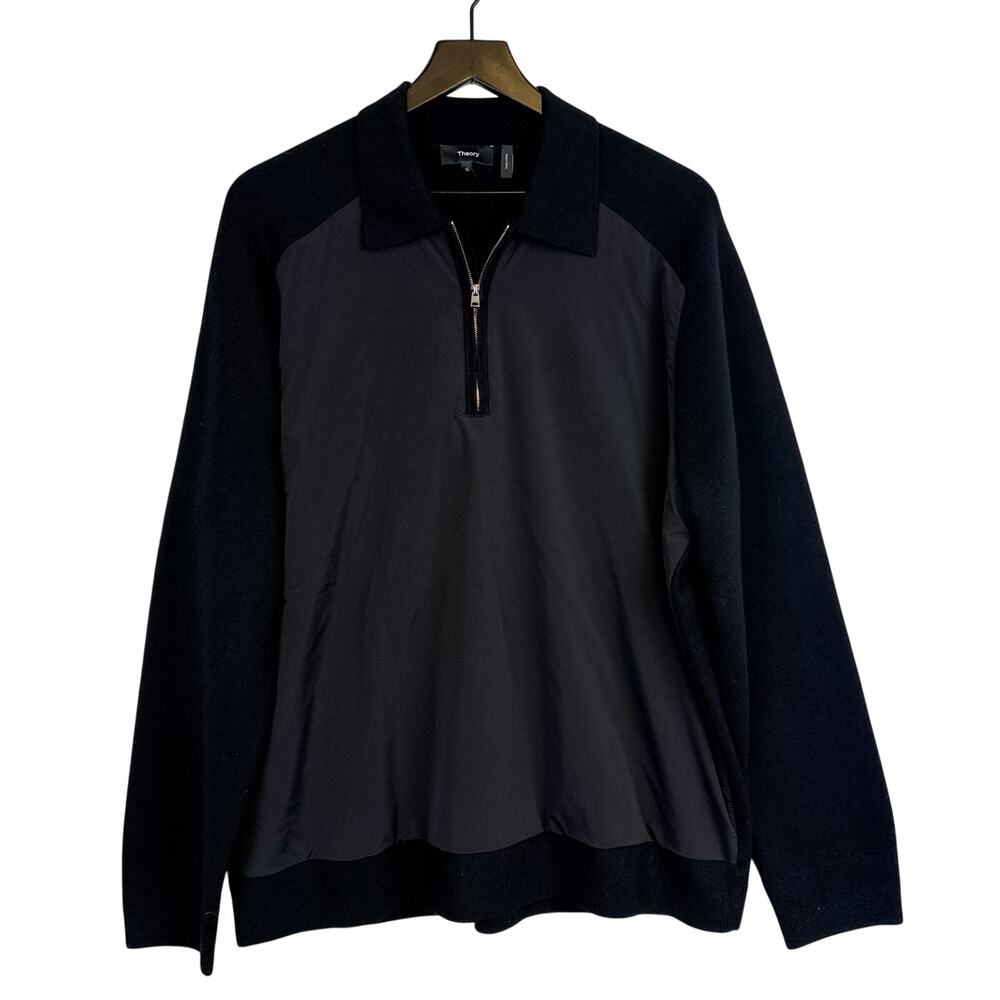 Theory Mens City 1/4 Zip Merino Wool Black Sweater - XL